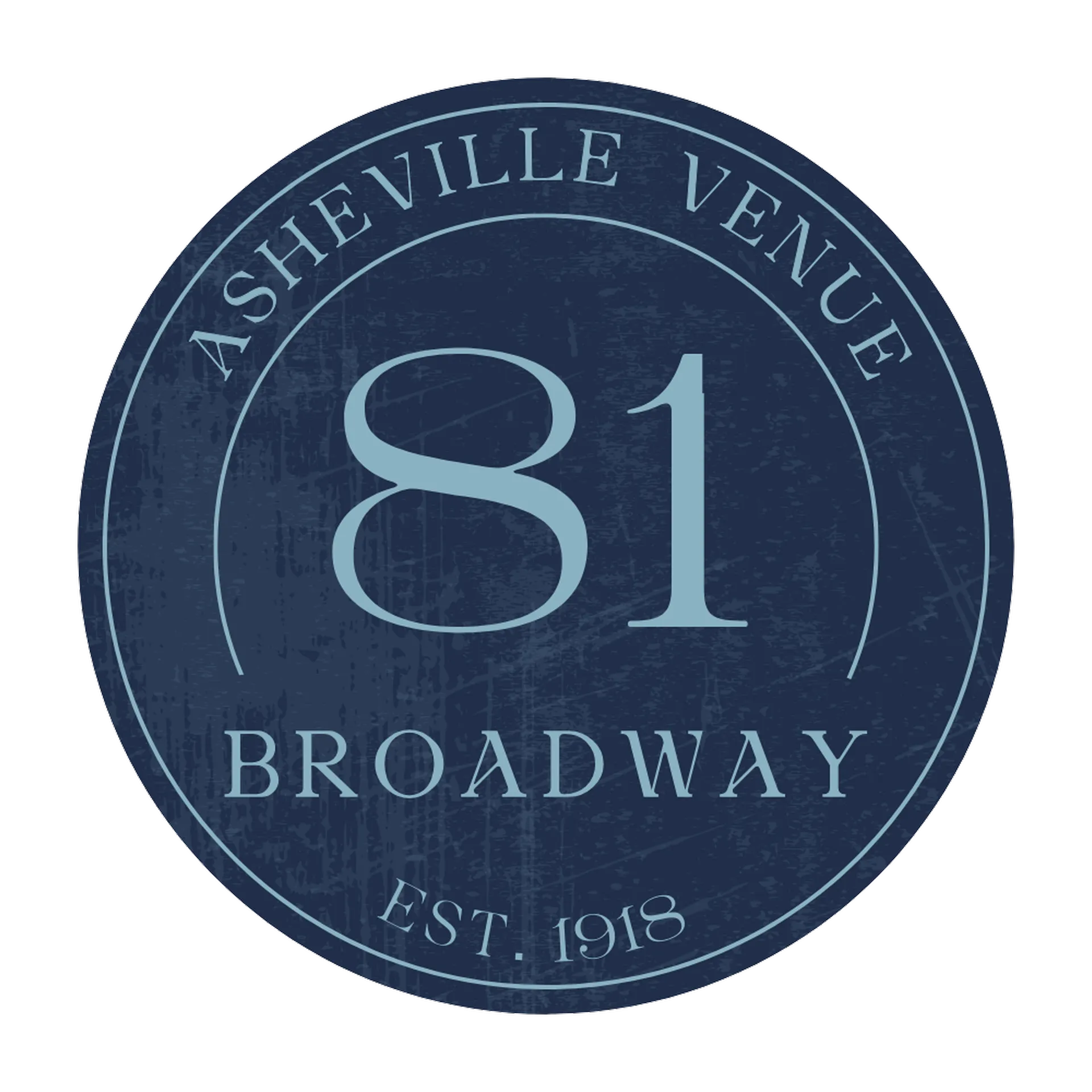 81 Broadway circular logo, navy distressed badge