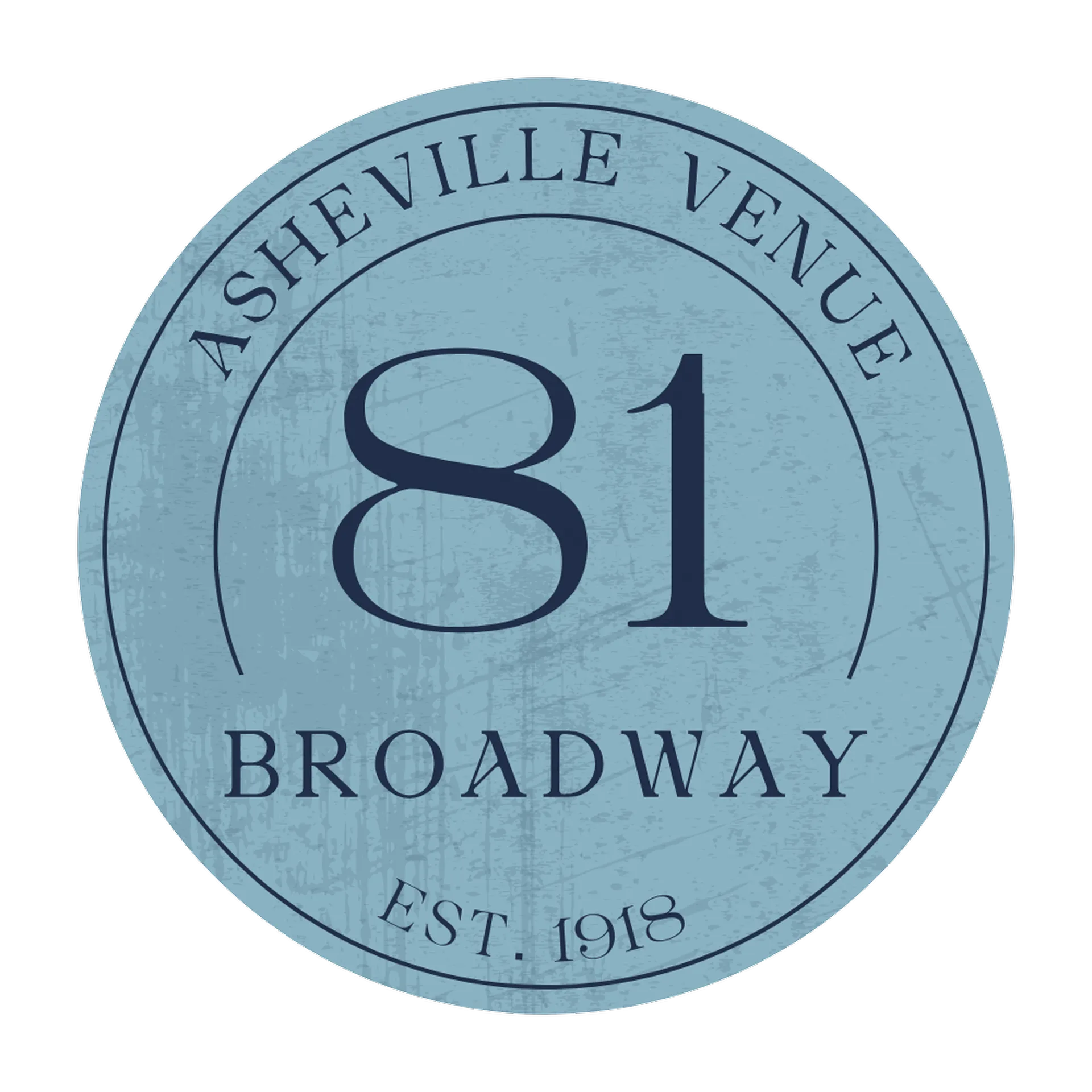81 Broadway circular logo, light blue distressed badge