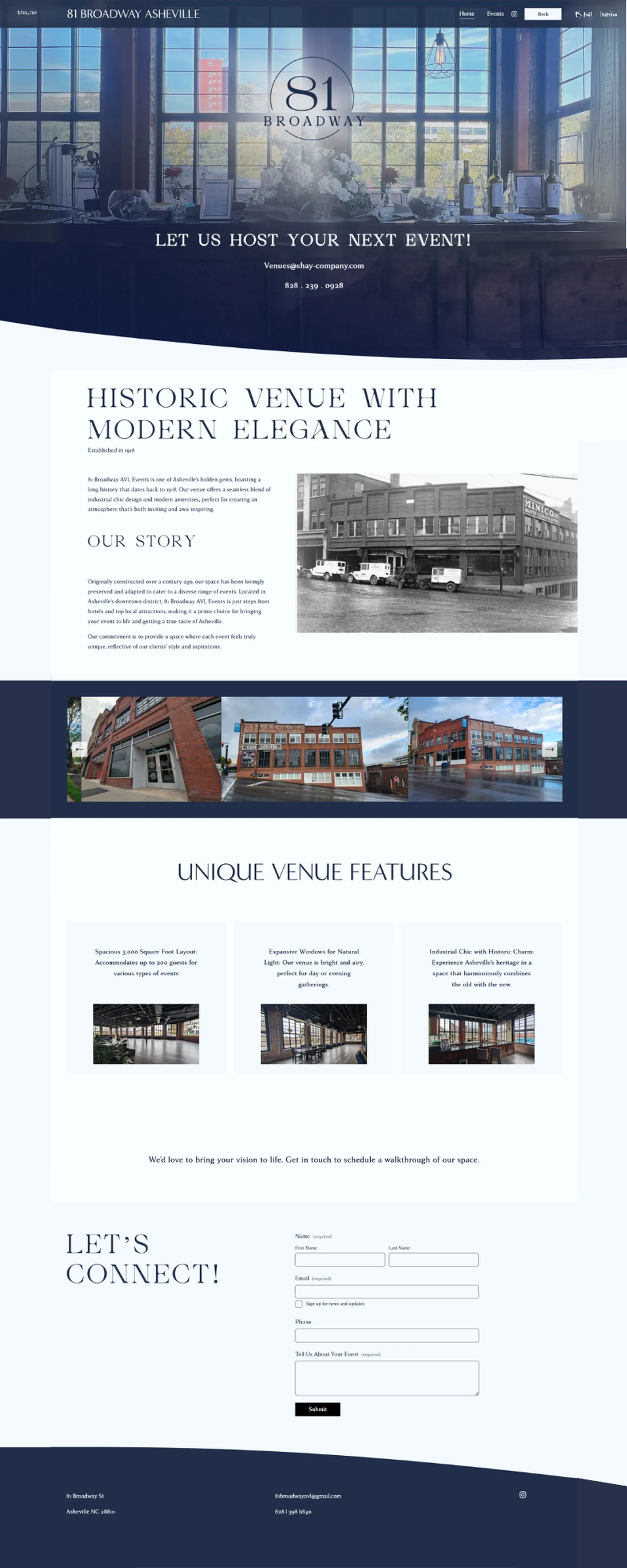 81 Broadway venue website, full homepage