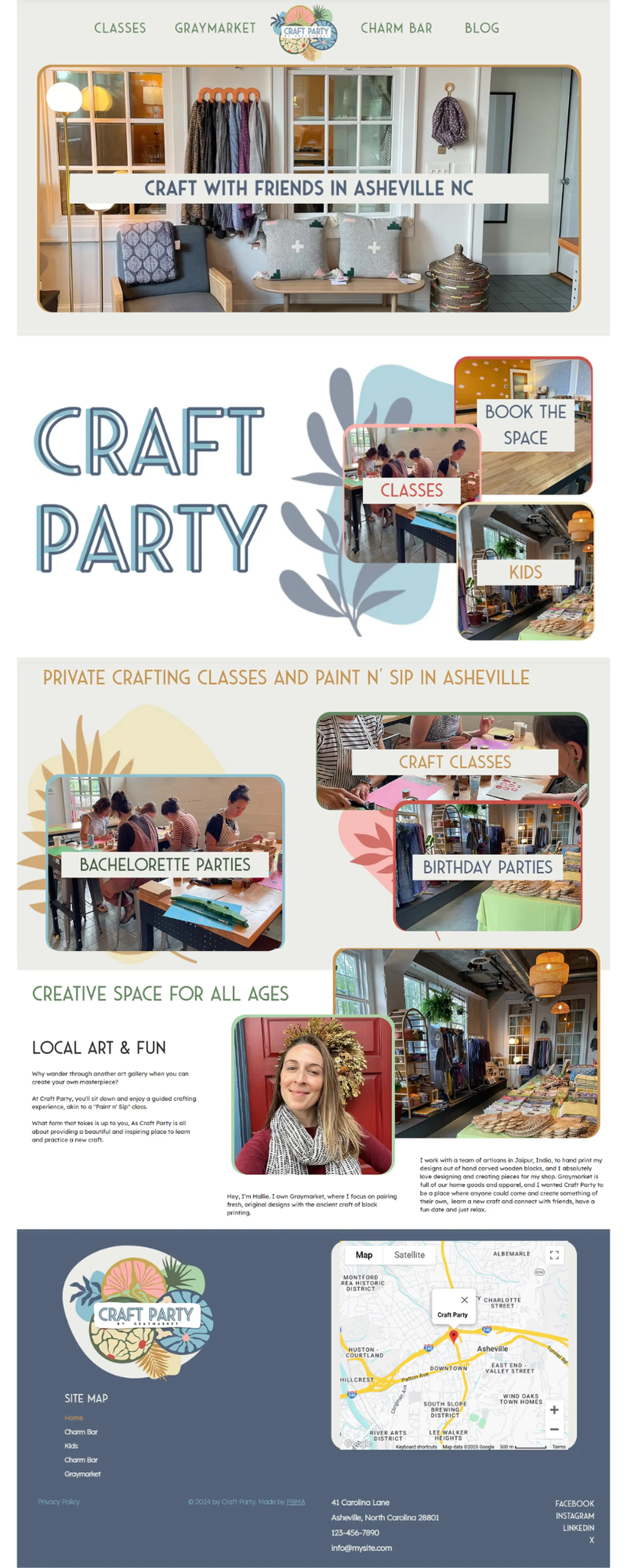 Craft Party website, full homepage