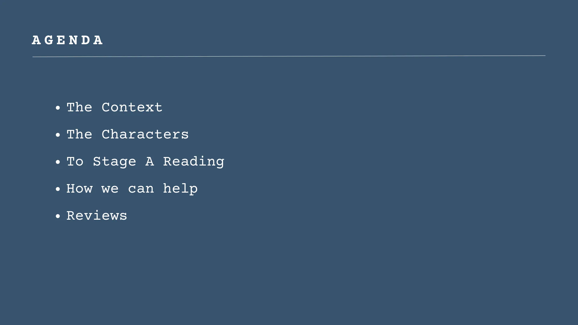 Pitch deck agenda slide