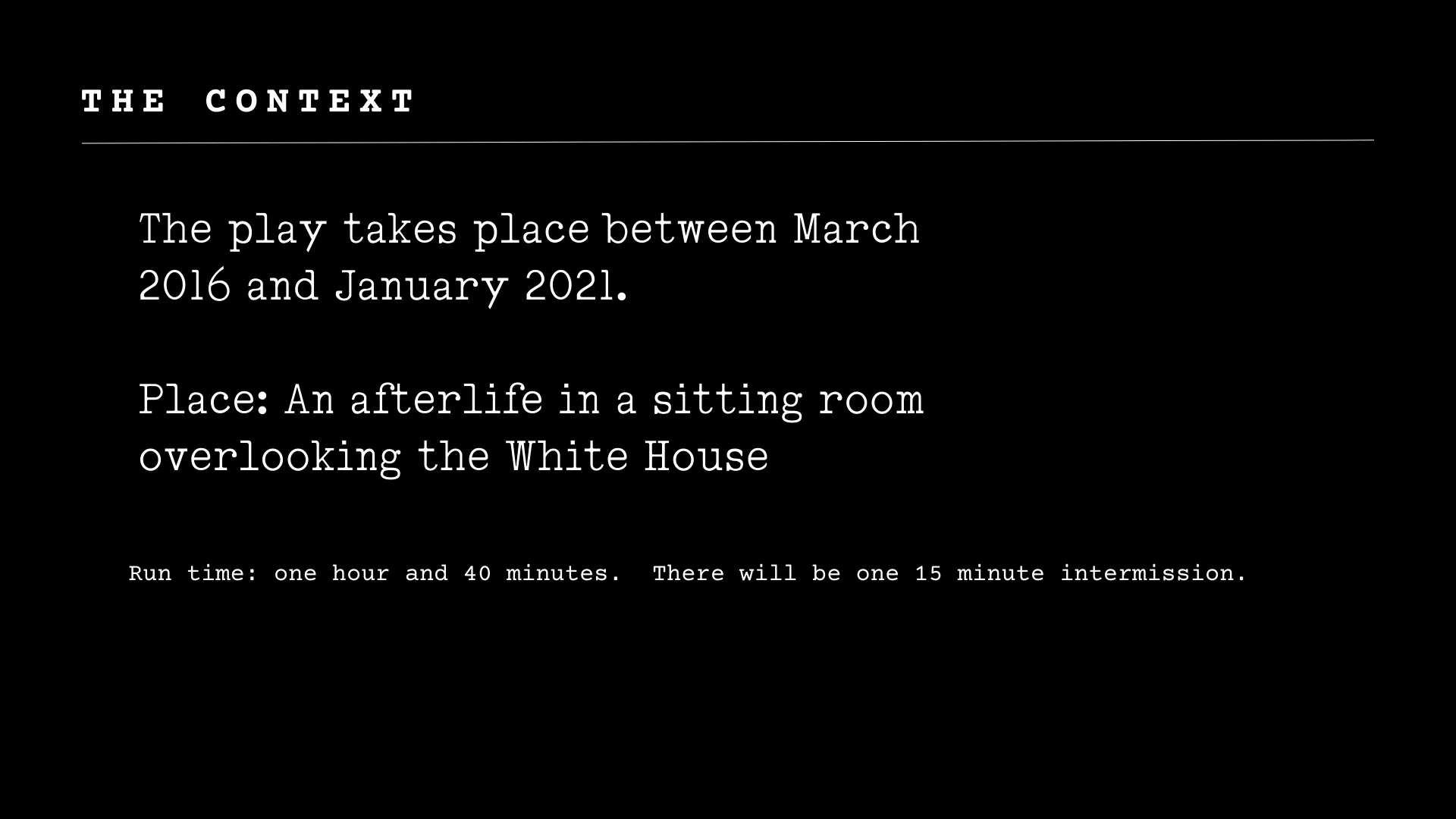 Pitch deck slide on the play's setting