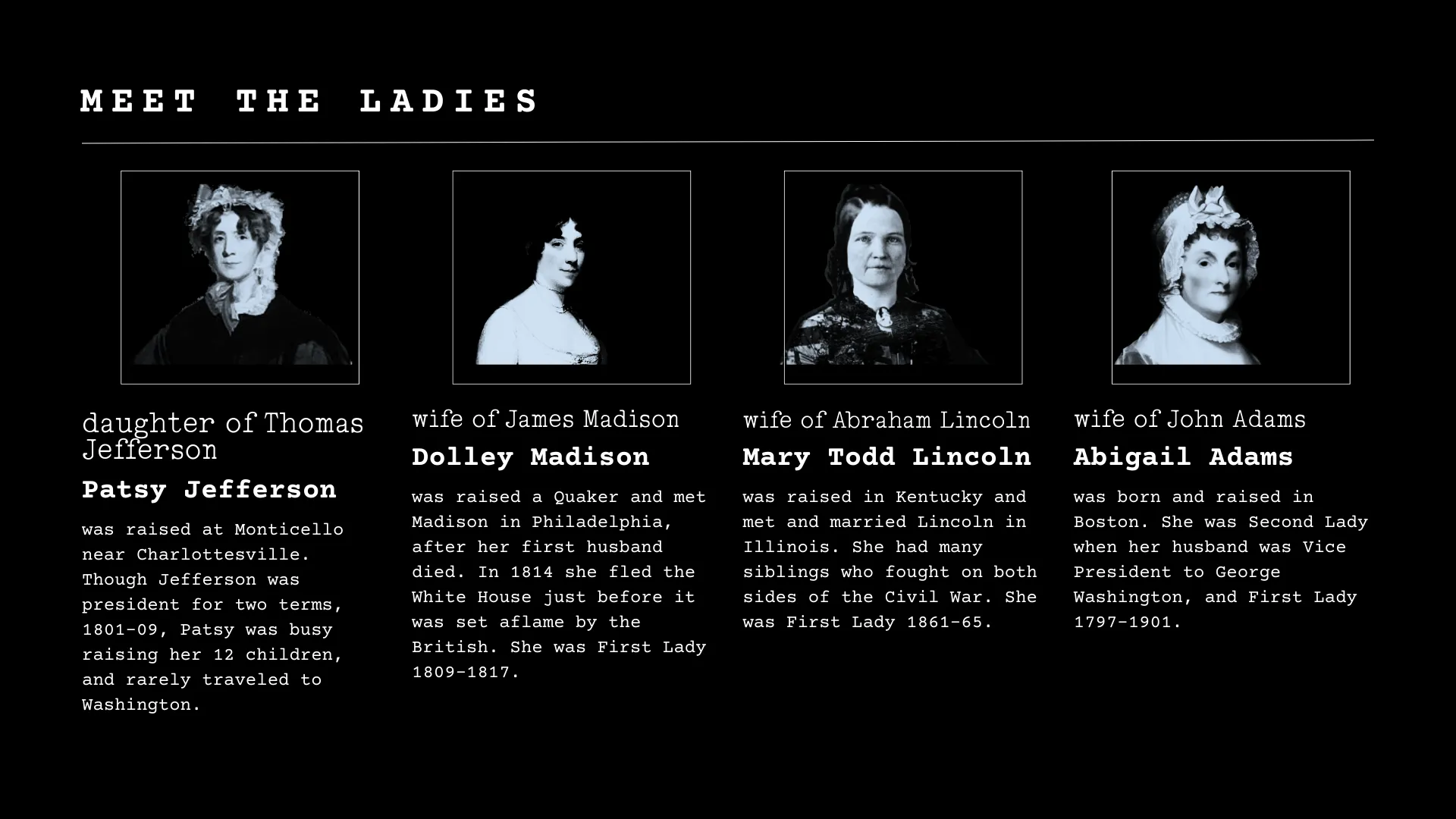 Pitch deck slide: Meet the Ladies, part one