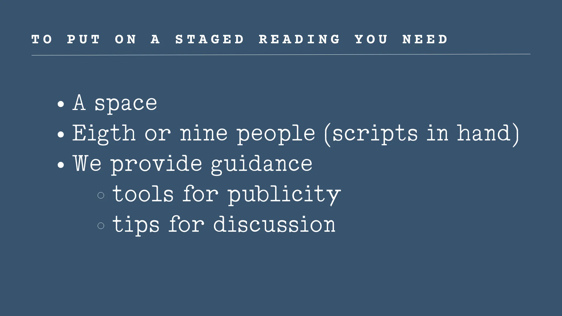 Pitch deck slide: what you need to stage a reading