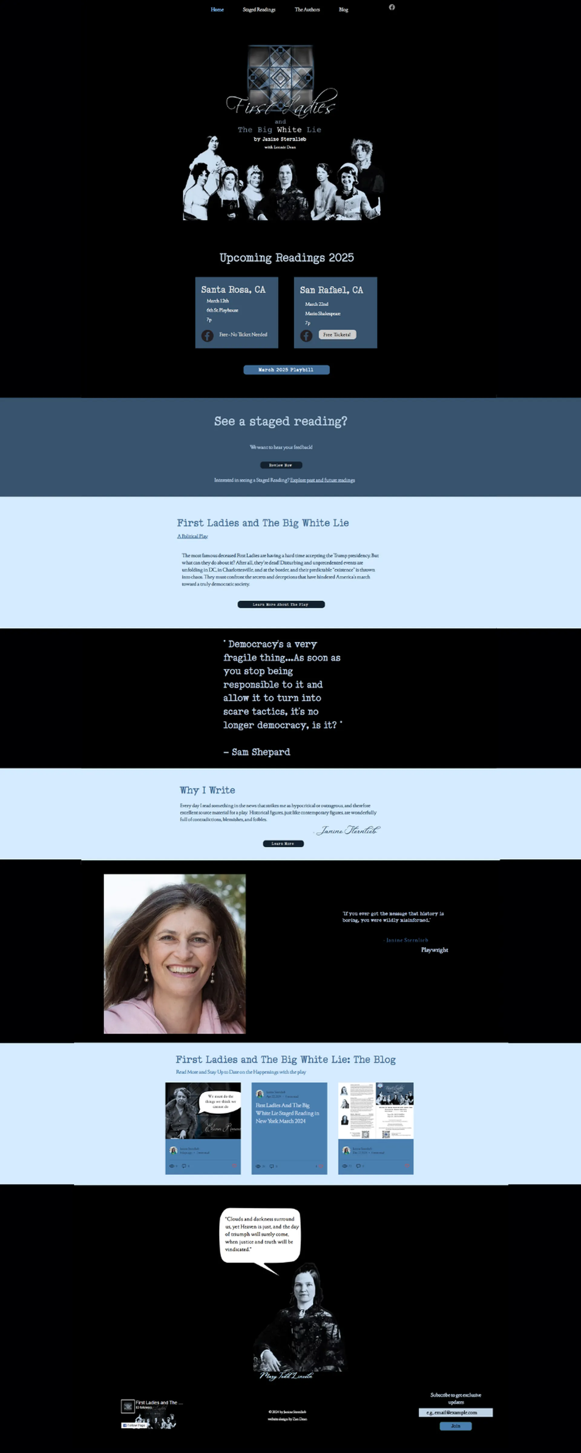First Ladies play website, full homepage