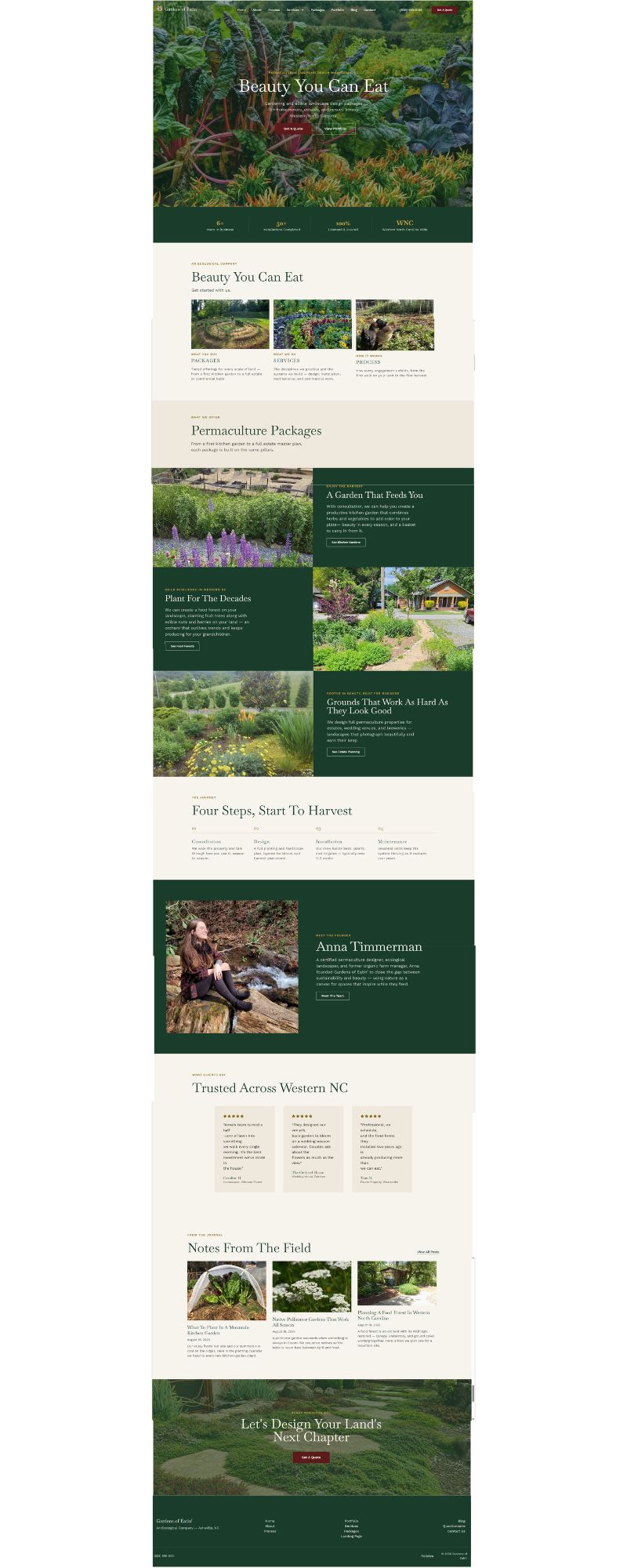 Gardens of Eatin' rebuilt editorial website, full homepage