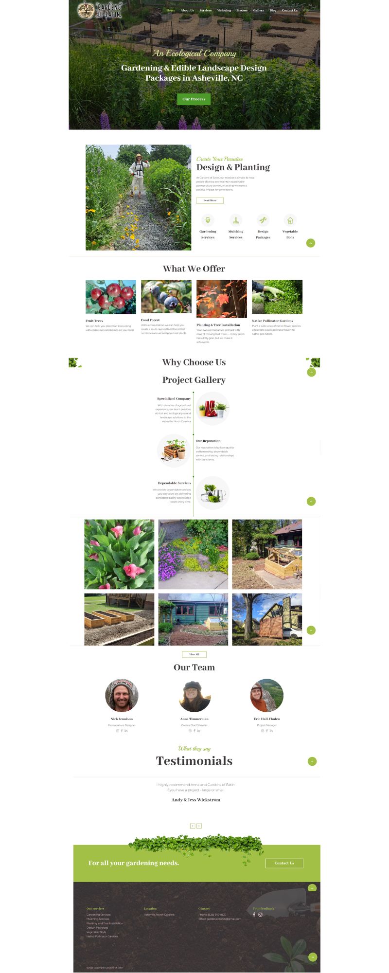 Gardens of Eatin' original Wix website, full homepage