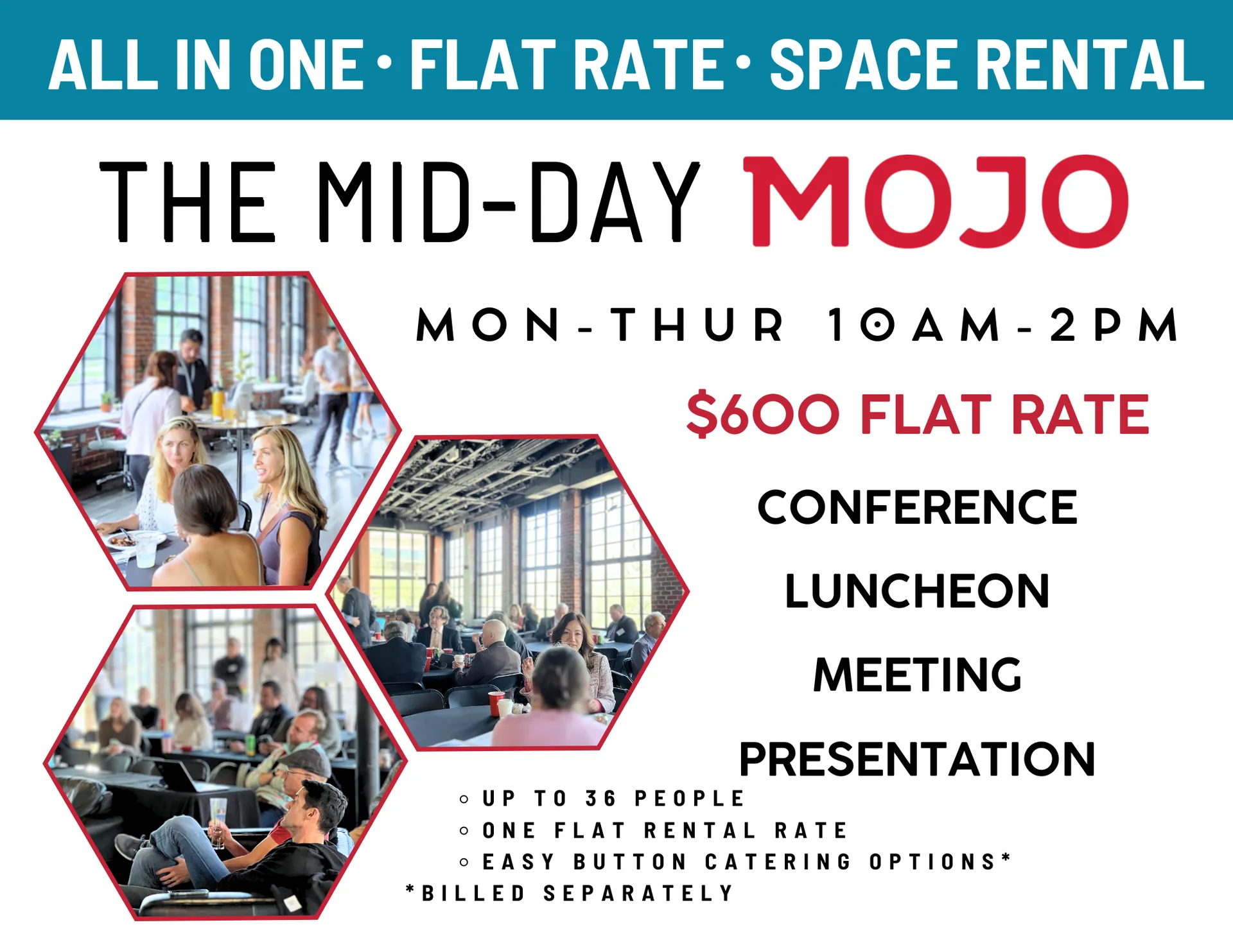 Mid-Day Mojo space rental flyer