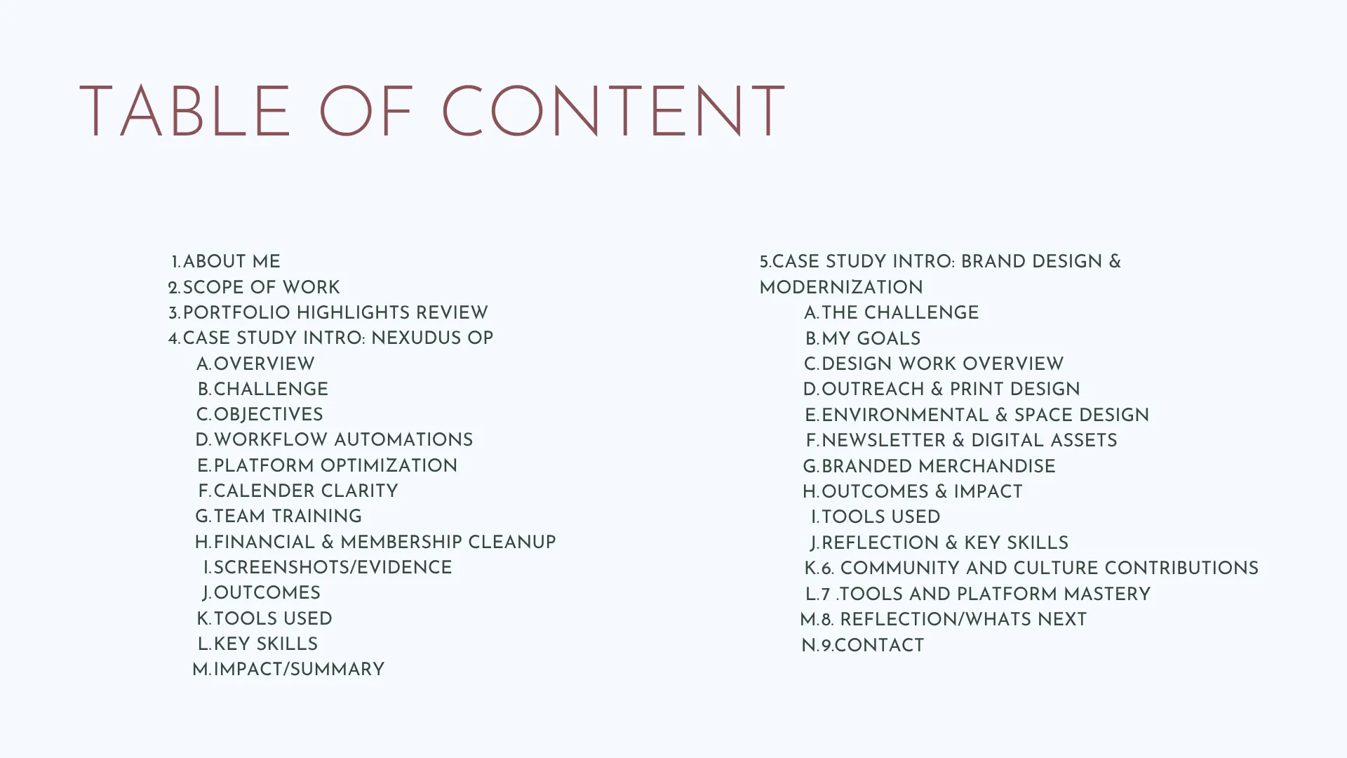 Slide 2: Table of contents