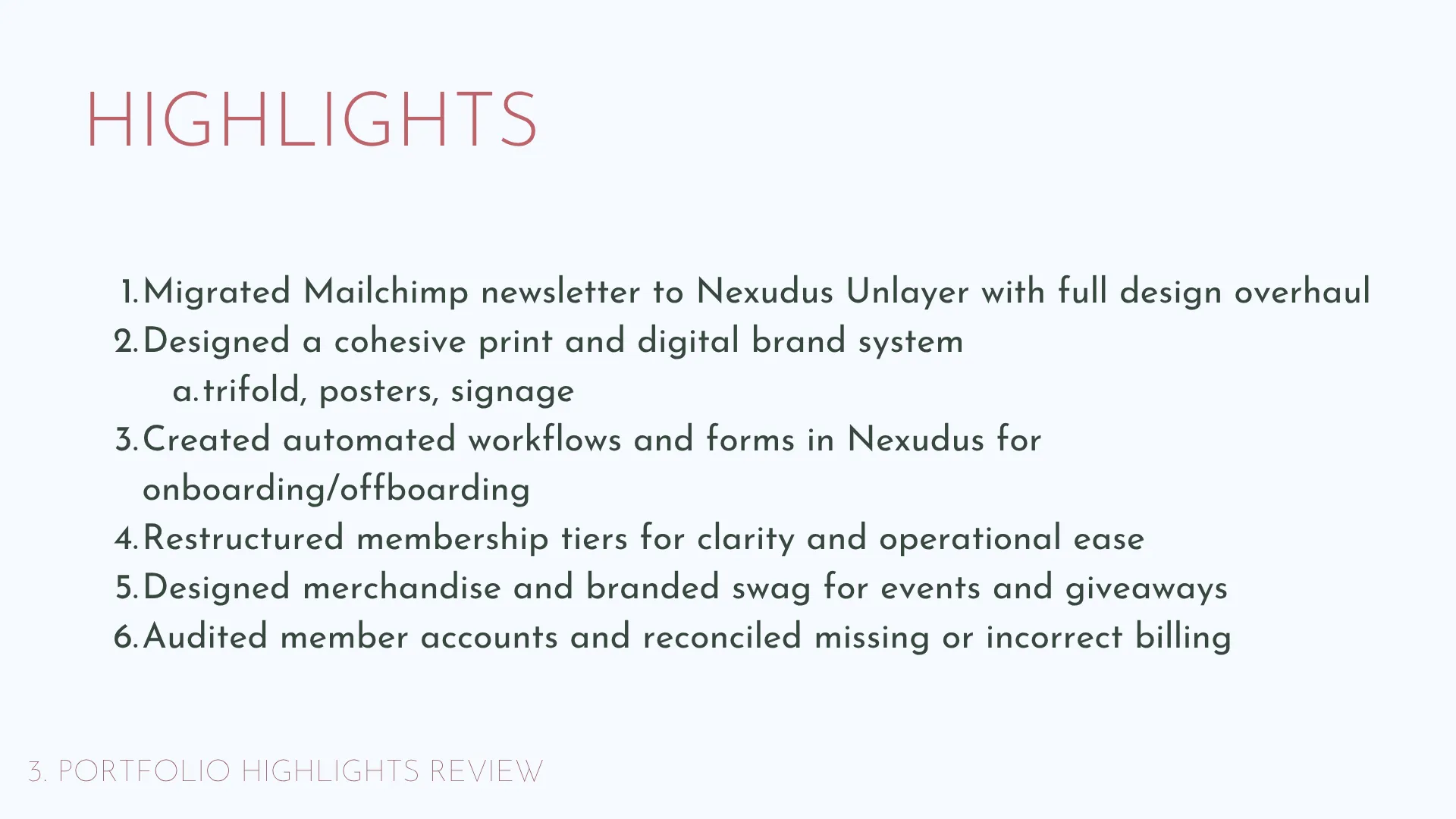 Slide 5: 3. Portfolio highlights review