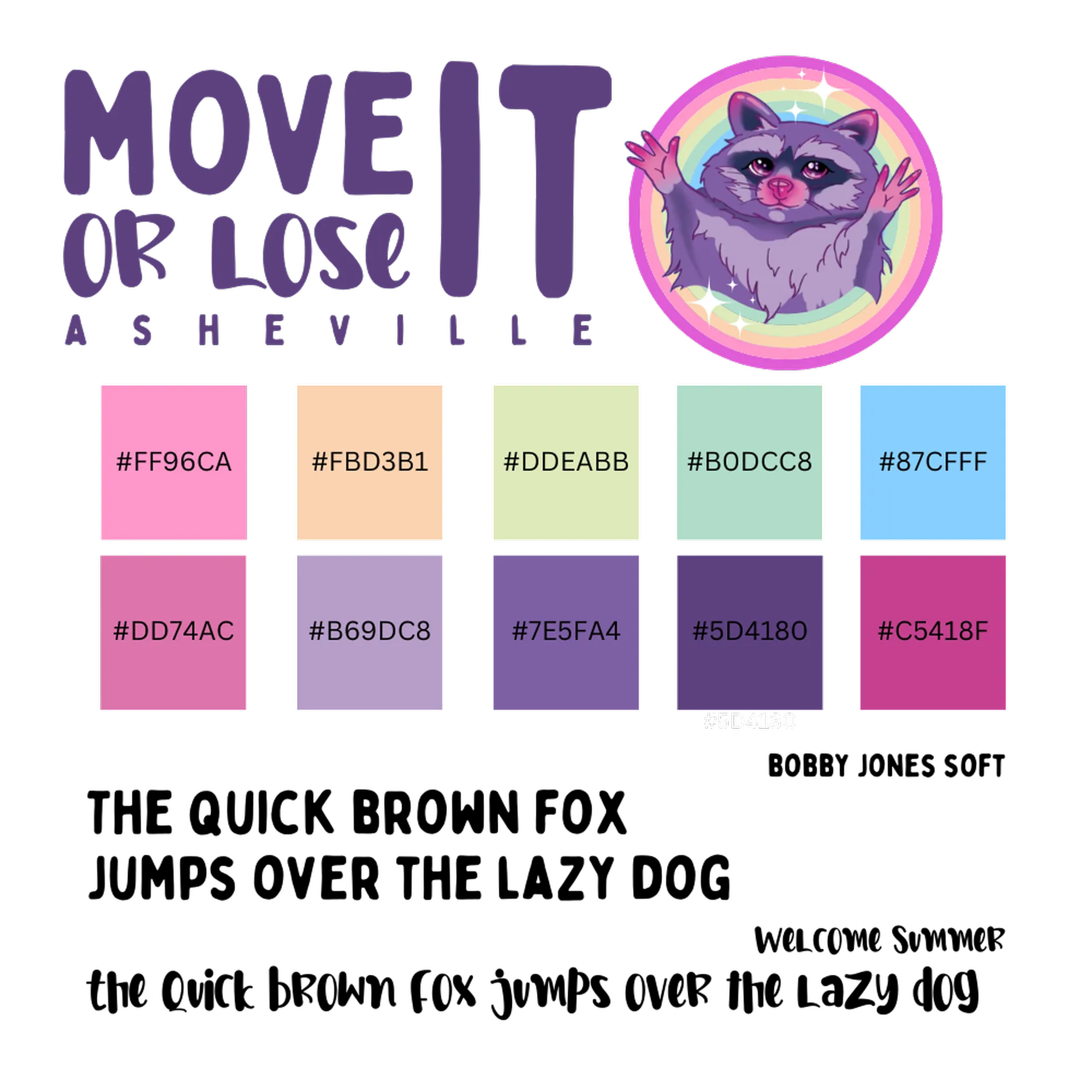 Move It or Lose It brand palette and typography