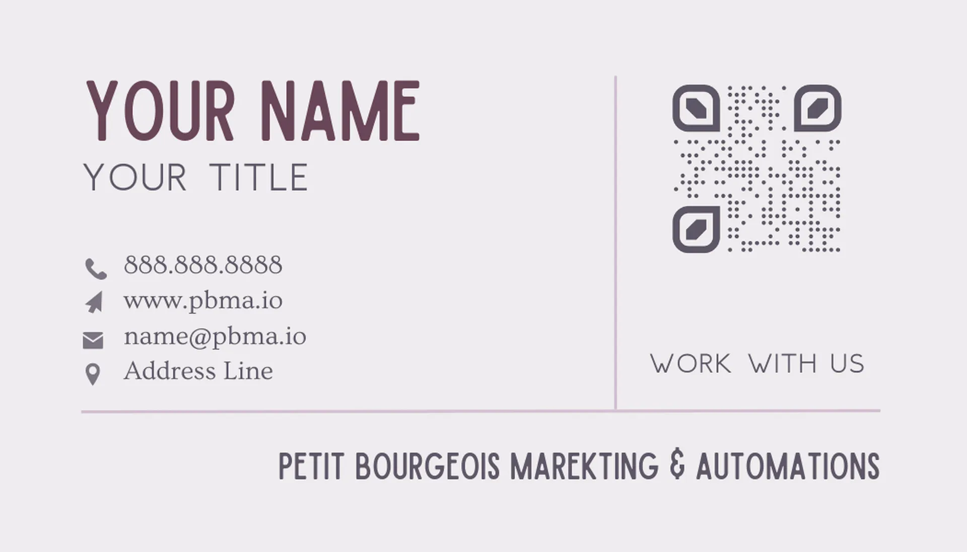 PBMA business card, front