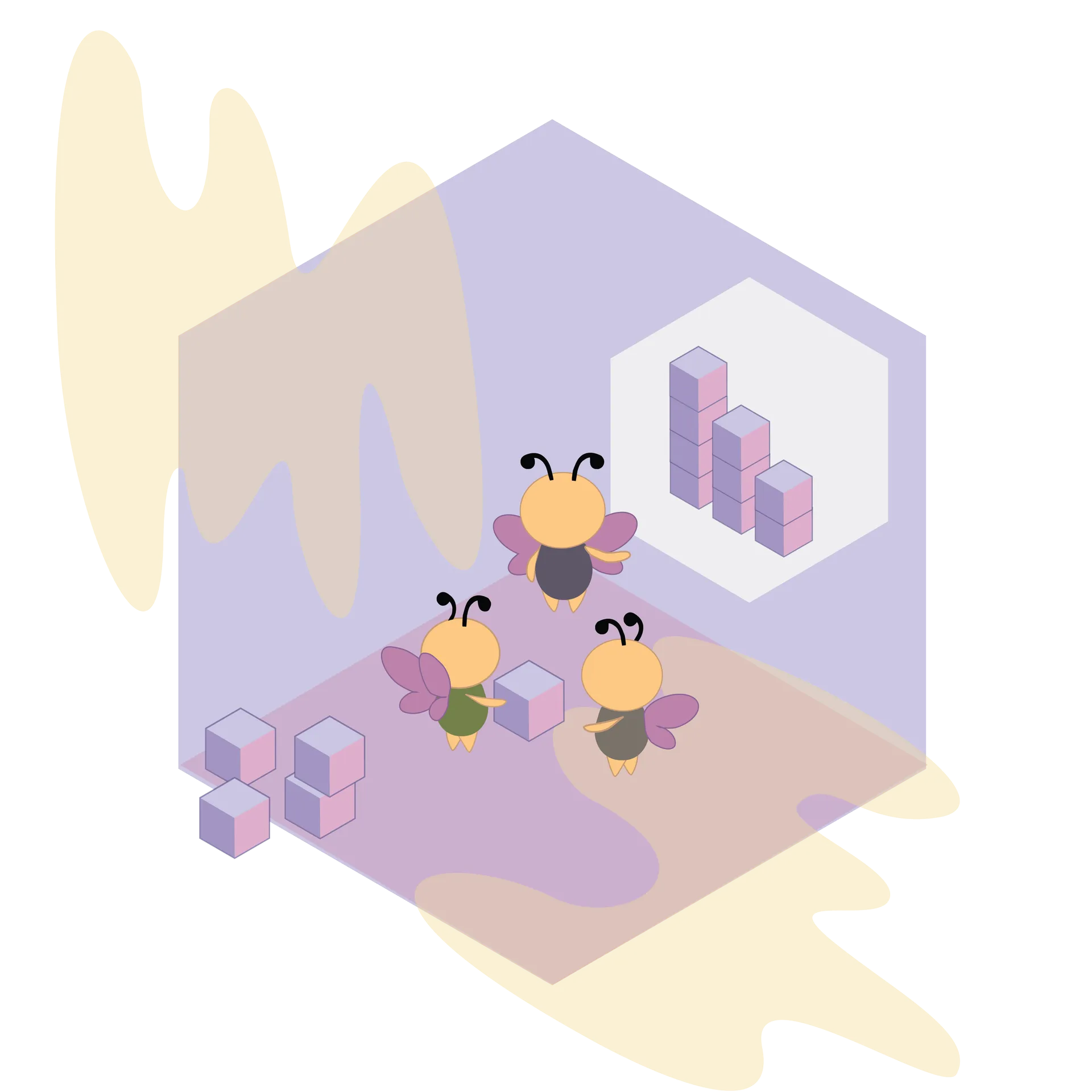 Isometric illustration: bees with a growth chart