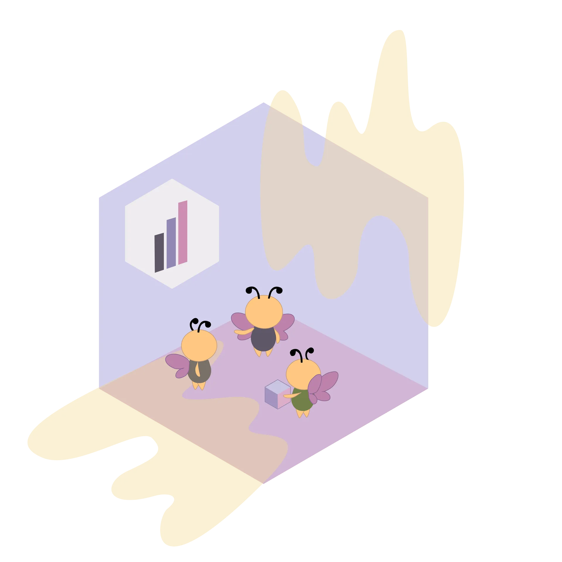Isometric illustration: bees with a chart icon