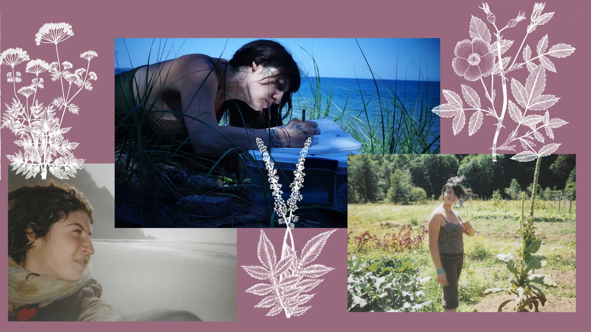 Senna Flora drawing outdoors, photo collage