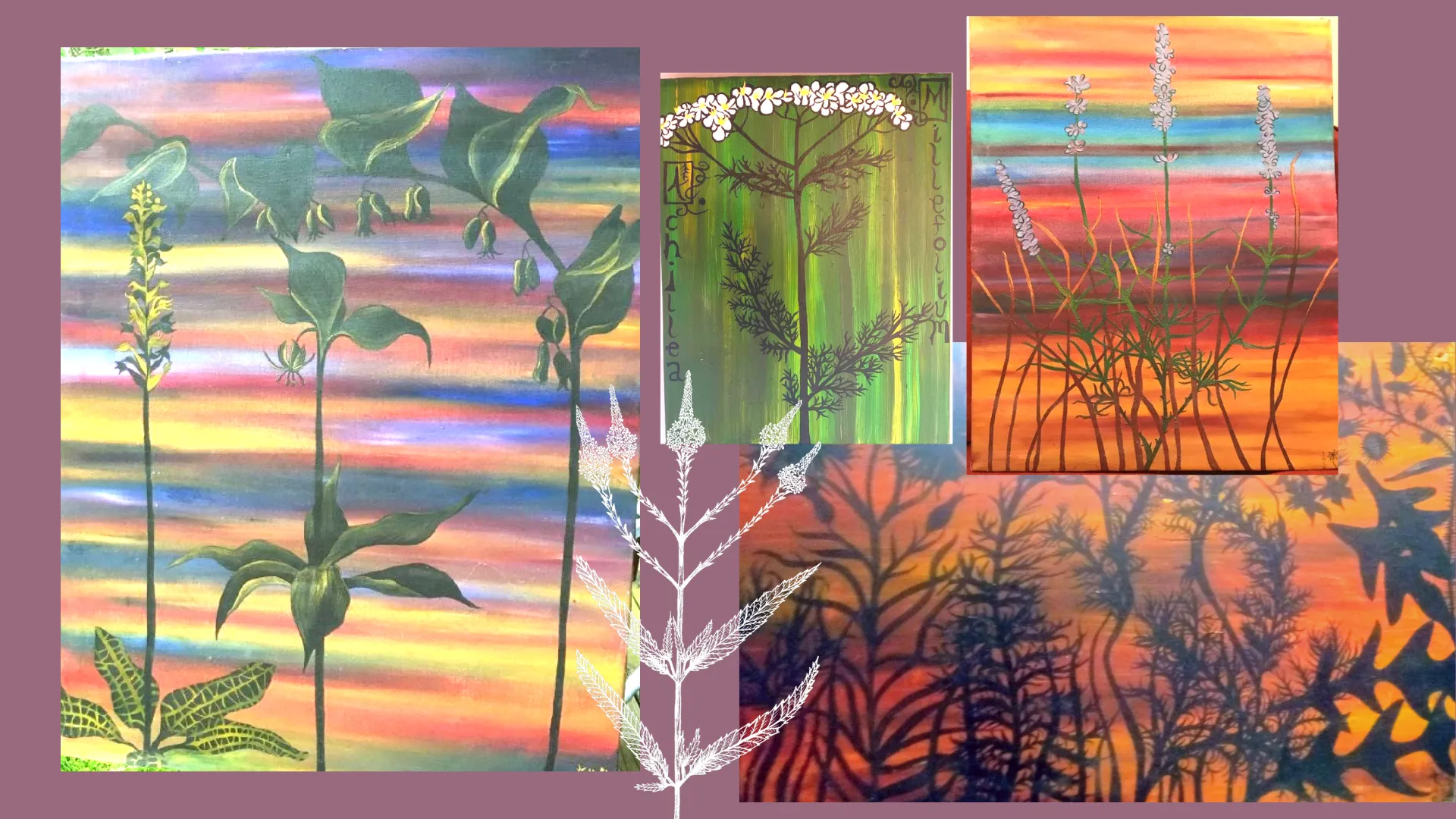 Colorful botanical paintings collage