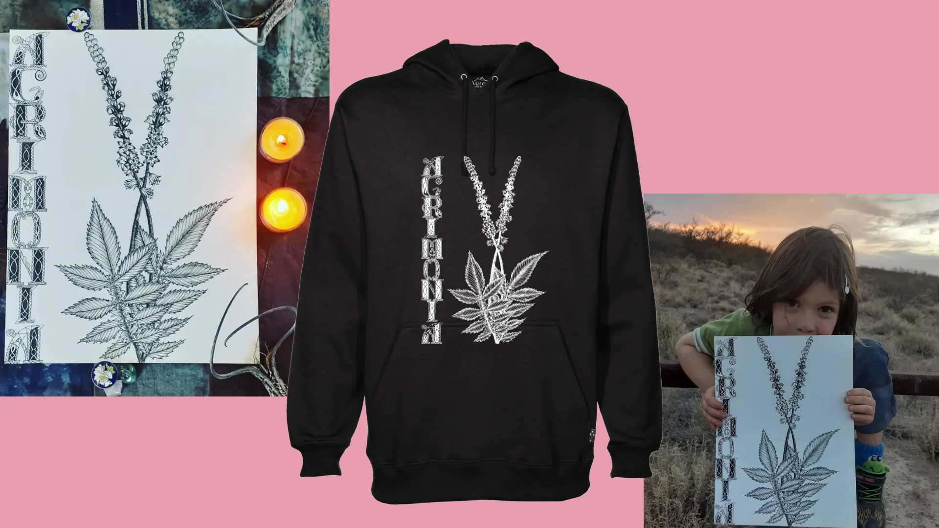 Black hoodie with botanical print