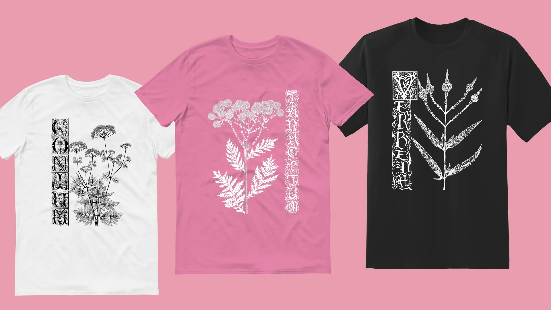 Three botanical t-shirts