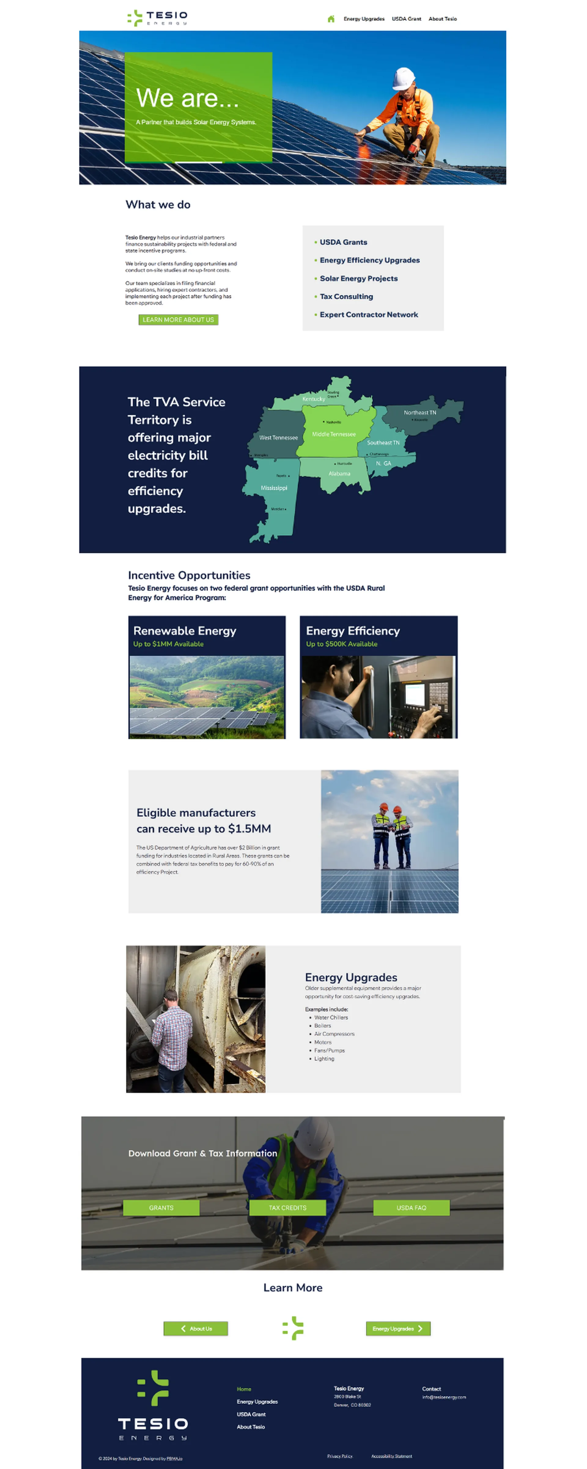 Tesio Energy website, full homepage